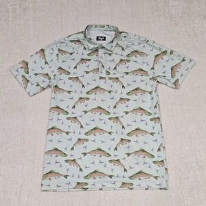 Waggle Shirt Men's Small Fish All Over Performance Stretch Golf Polo